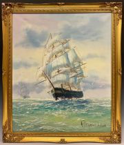 Preston Willis, Tall Ships at Sea, signed, oil on canvas, 60.5cm x 50.5cm.