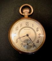A 9ct gold open face Waltham Pocket watch, Birmingham 1927, silver dial, Arabic numerals, subsidiary