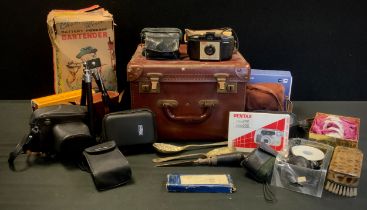 Boxes and Objects - Pentax, Asahi spotmatic 35mm Camera, Kodac Brownie; 27 etc -Binoculars . Charley