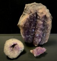 Geological interest - a large Amethyst druzy geode section, 32cm x 22cm; and a smaller semi-