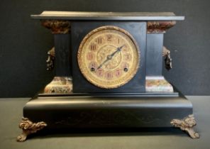 F. S. Sessions company belge noir mantel clock, eight-day movement, carved detail,41cm long,c.1901