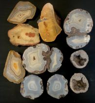 Geological interest - a halved Agate Geode, Druzy crystal centre, each half measuring 17cm x 13cm;