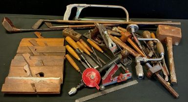 Tools - No.5 Stanley plane, quantity of moulding planes, wood carving chisels, Ward W P, Robert