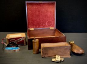 A 19th century mahogany box, Dixon & Sons embossed copper and brass shot flask, decorated with a