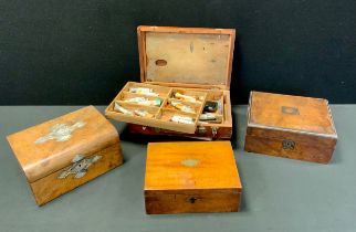 An early 20th century mahogany artist’s box, with palette; a Victorian Walnut dome-top jewellery