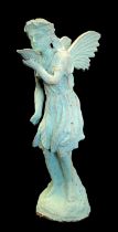 A Cast iron garden ornament of a fairy, approx 50cm high.