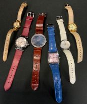 A birth stone multi gem wristwatch, cream dial, gemstone baton markers stones include Garnet,