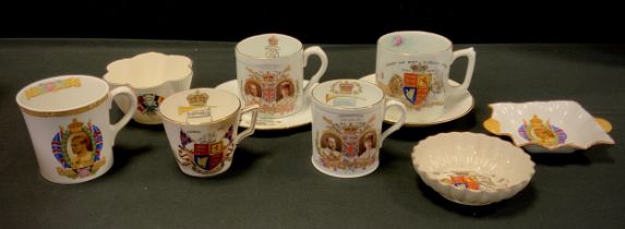 Shelley and Wileman and Co commemorative ware including 1911 Coronation bowl in monochrome, Royal