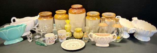 Ceramics and glass - Stone ware jars, planters, medical and other bottles, Advertising glasses etc