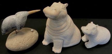 A Paul Bellardo pottery hippo, 31.5cm high; and a hippo calf 18cm high, each signed ‘Bellardo’; a