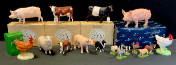 A Border Fine Arts model ,Stone Pig Standing, in pink, B0819; others Pig, A4549, Belted Galloway