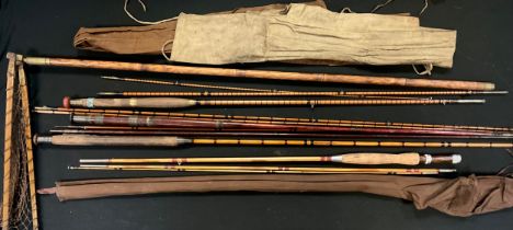 Fishing - a C & W Bird Walton Works three piece bound cane fly fishing rod, 293cm long, canvas case,