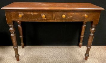 A Victorian ‘mahogany’-stained wood hall table / console table, over-sailing rounded rectangular