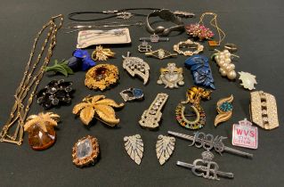 Costume Jewellery - animal and other brooches, Cat, Flowers, WRVS, Queen Elizabeth II, etc, beads,