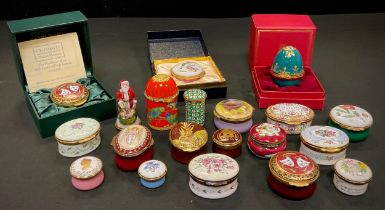 A pair Crummels Enamel pill/snuff boxes, Theatrical Masks, Joy & Sorrow, others assorted makers,