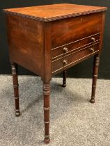 A 19th century mahogany workbox cabinet, possibly Scottish, hinged top with reeded edge, over a