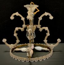 A Venetian glass chandelier, four scrolling arms, multiple glass droplets, aprox 46cm x 46cm