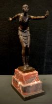 D. H. Chiparus, after, Phoenician Dancer, Art Deco style bronzed figure, stepped red marble