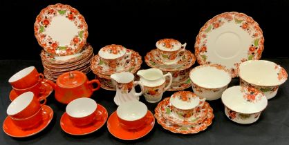 Ceramics - a 20th century Wellington China tea service for five; orange and gilt Chinese tea service