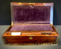 A Victorian brass-bound mahogany writing slope, 16.5cm high x 51cm wide x 25.5cm deep.