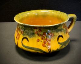 Wileman and Co Arts and Crafts, Pate-Sur-Pate chamber pot, floral Pate-Sur-Pate decoration, yellow