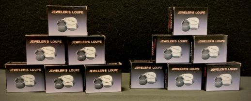 Twelve 30x21mm triplet jewellers loupe's each boxed.