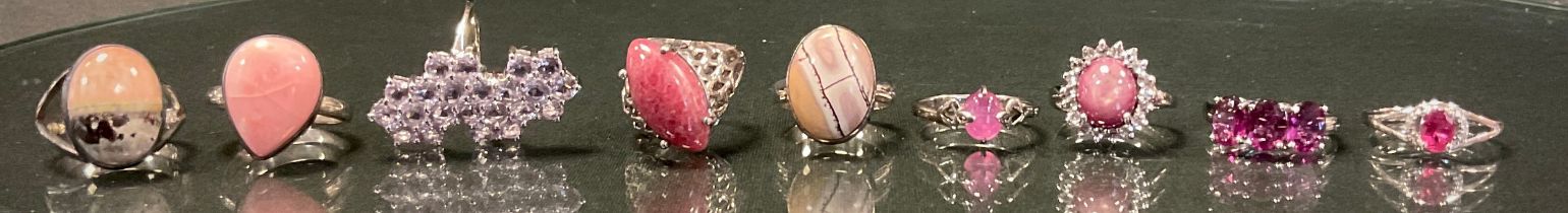 Gemporia - a pink flourite and sterling silver ring, others Pink lady opal, Rubellite and Diamond,