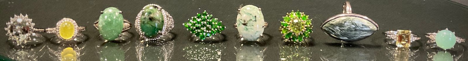 Gemporia - a chrome Diopside and sterling silver ring, others, Siberian Mariposite, Aventurine,