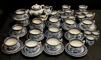 A Booths Real Old Willow pattern tea and coffee service inc teapot, tea and coffee cups, coffee