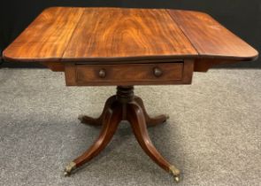 A 19th century mahogany Pembroke table, rounded rectangular top, single short drawer to frieze, faux