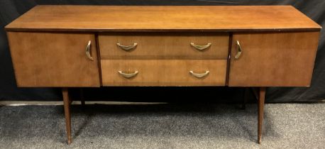 A mid-century design walnut veneered sideboard, by Meredew furniture, 68.5cm high x 152.5cm wide x