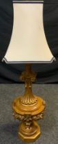 Interior design - A large Italianate turned oak and gilt-wood effect table lamp, 81cm high (116cm