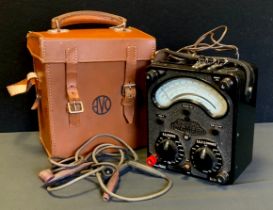 A Universal Avometer, cased in leather satchel