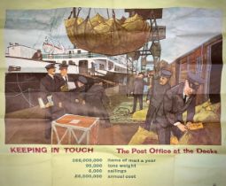 A 1950/60s GPO (General Post Office) Poster, KEEPING IN TOUCH, THE POST OFFICE AT THE DOCKS, printed