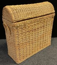 A dome-top wicker storage / laundry basket, 81cm high x 83cm wide x 35cm deep.