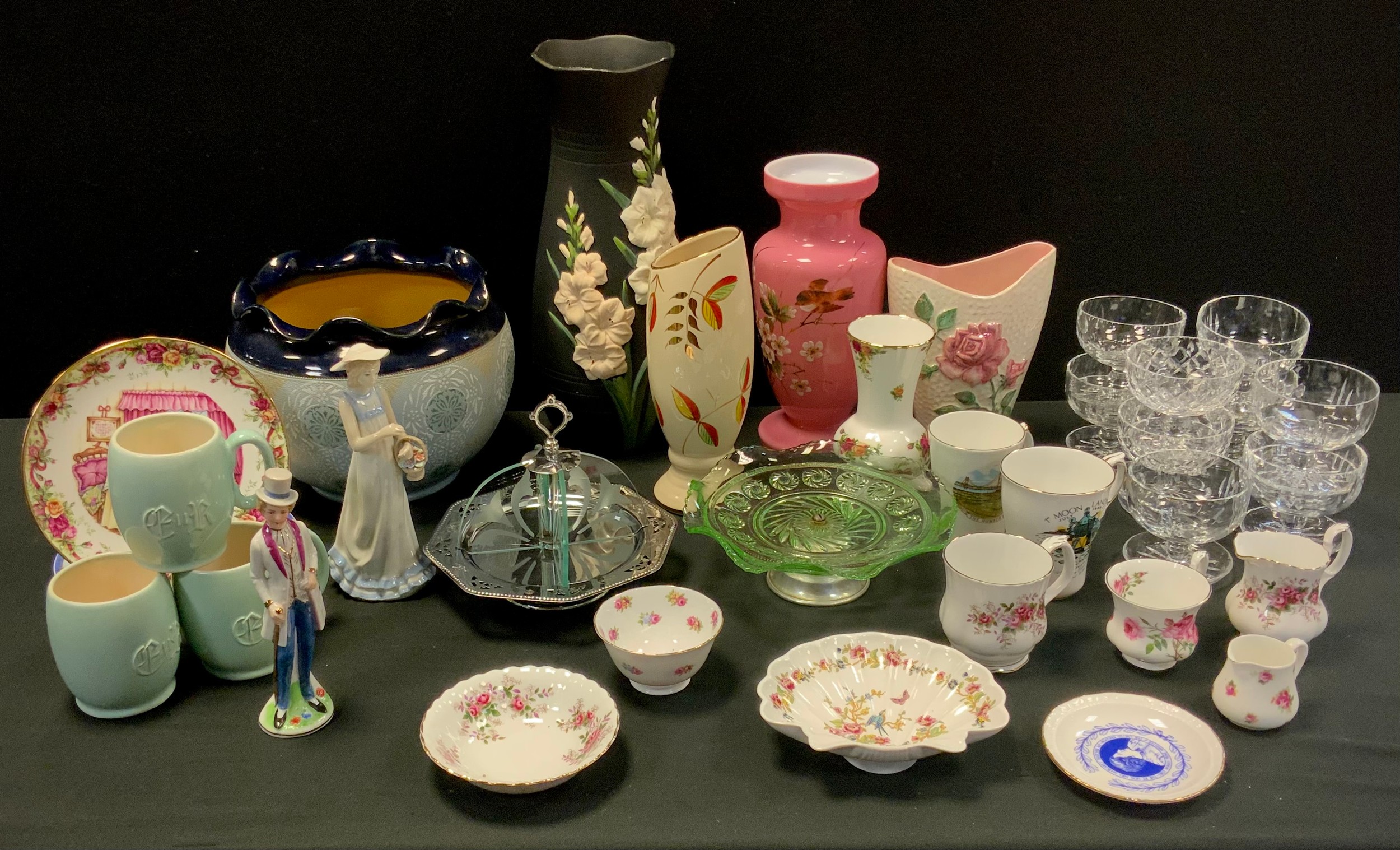 Ceramics & Glass - a Lovatts Langley planter, Maling vase, set of six cut glass sundae dishes,