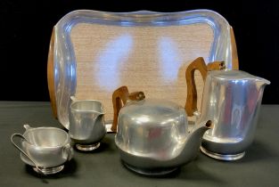 A Picquet ware silver plated four piece tea set on tray,34cm wide