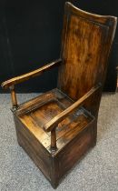 A 19th century style Welsh box-chair / lambing chair, 124cm high x 56.5cm wide x 63cm deep.