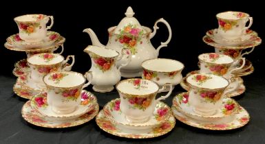 A Royal Albert 'Old Country roses' tea service for ten including; a tea pot, sugar bowl, milk jug