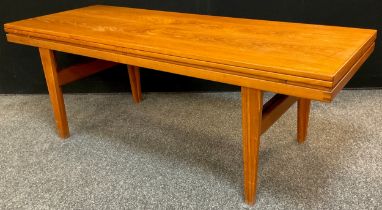 Mid century design - a Teak, Kia Kristiansen type, Danish metamorphic coffee/dining table, 53.5cm