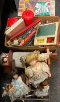 Toys and Games - Vintage board games, wooden rocking horse, ceramic and other dolls, dolls cradle,