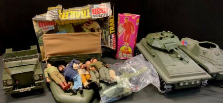 Toys and Juvenilia - One 1970's Flock hair Action Man with soft hands; two later Flock haired Action