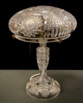 A mid 20th century cut glass mushroom lamp.