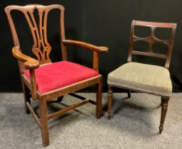 A 19th century ‘Chippendale Revival’, open armchair, carved Wheatsheaf splat, drop-in seat, square