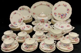 A floral Coalport table service for eight including a tea pot, eight tea cups and saucers, a tureen;