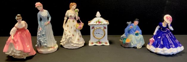 A Royal Doulton figure, 'Tuppence a bag', other figures, Royal Albert, and Royal Worcester; an Old