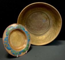 A 19th century English/European enamelled offertory dish, copper and brass body with enamel sections