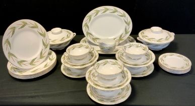A 1970s Susie Cooper Catkin and Willow leaf pattern dinner set inc two covered tureens, six soup