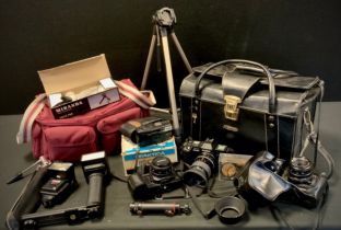 Cameras and camera equipment - a Chinon CE-5 35mm SLR camera, with Chinon auto 50mm f/1.9 lens,