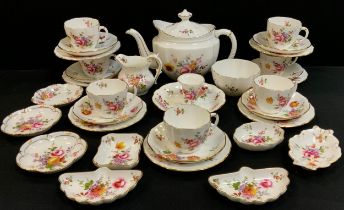 A Royal Crown Derby posies pattern tea set, for seven inc tea pot, milk jug, sugar bowl, seven